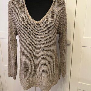 J Jill (Pure Jill) Hooded Crochet Tunic Top/Sweater